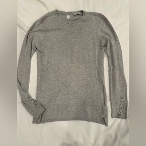 Zara Knit Gray Crew Neck Sweater with Button Accents
